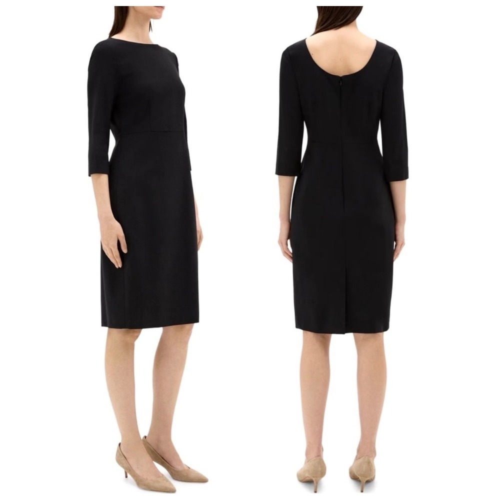 Theory Varetta R Dress Black Sevona Sheath 3/4 Sleeve J090608R Size 6